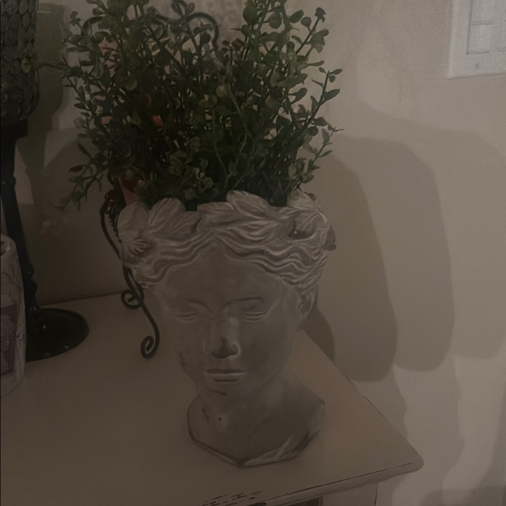 Gray Bust Planter with Greenery